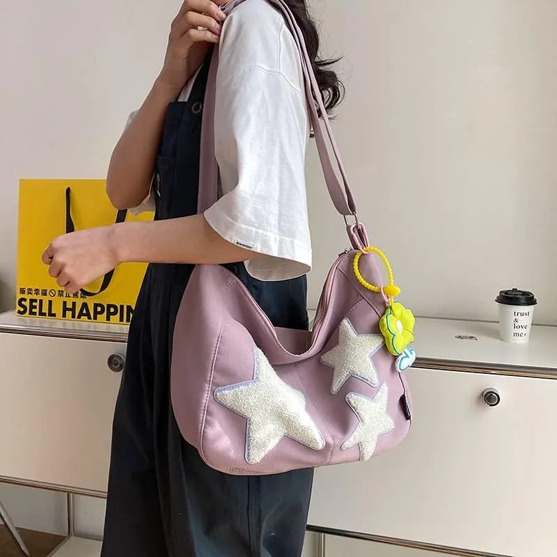 Fairycore Star Crossbody Bag for Women with Cutecore Pendant Lightweight Preppy Shoulder Pack Y2K Causal Travel Bag