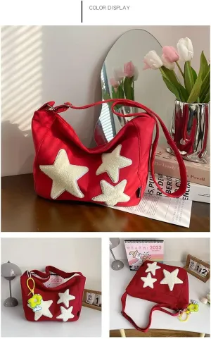 Fairycore Star Crossbody Bag for Women with Cutecore Pendant Lightweight Preppy Shoulder Pack Y2K Causal Travel Bag