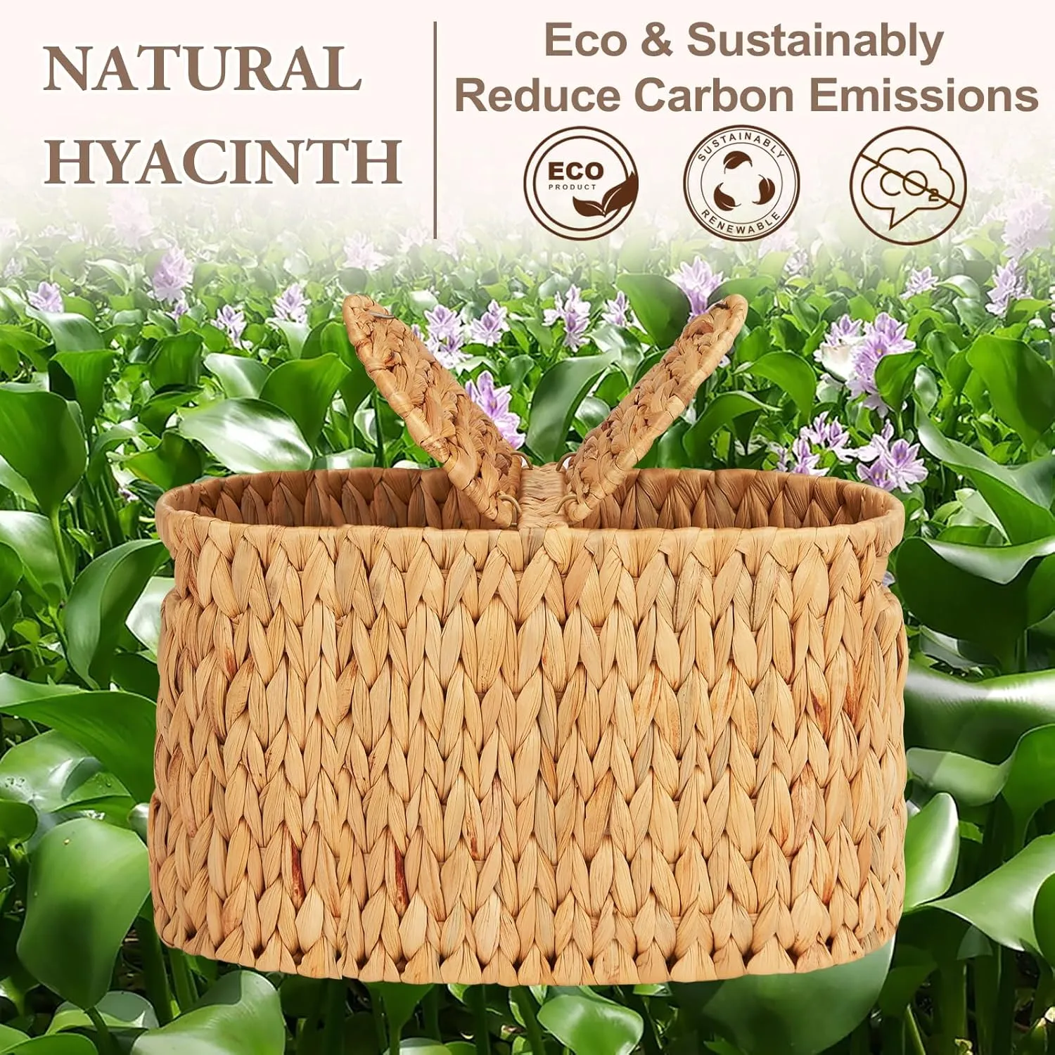FairyHaus Wicker Toilet Paper Storage Basket with Lid & Handles, 6 Rolls Handwoven Toilet Paper Holder with Storage, Natural Water Hyacinth Toilet Paper Holder Stand Basket for Bathroom