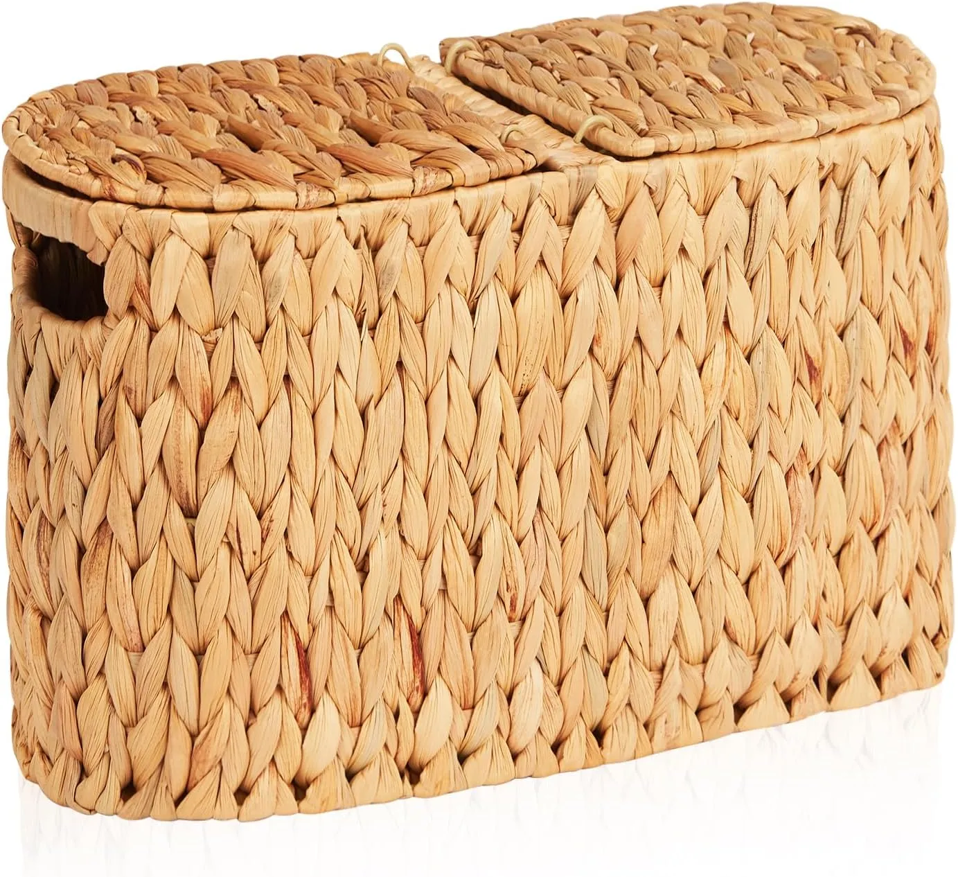 FairyHaus Wicker Toilet Paper Storage Basket with Lid & Handles, 6 Rolls Handwoven Toilet Paper Holder with Storage, Natural Water Hyacinth Toilet Paper Holder Stand Basket for Bathroom