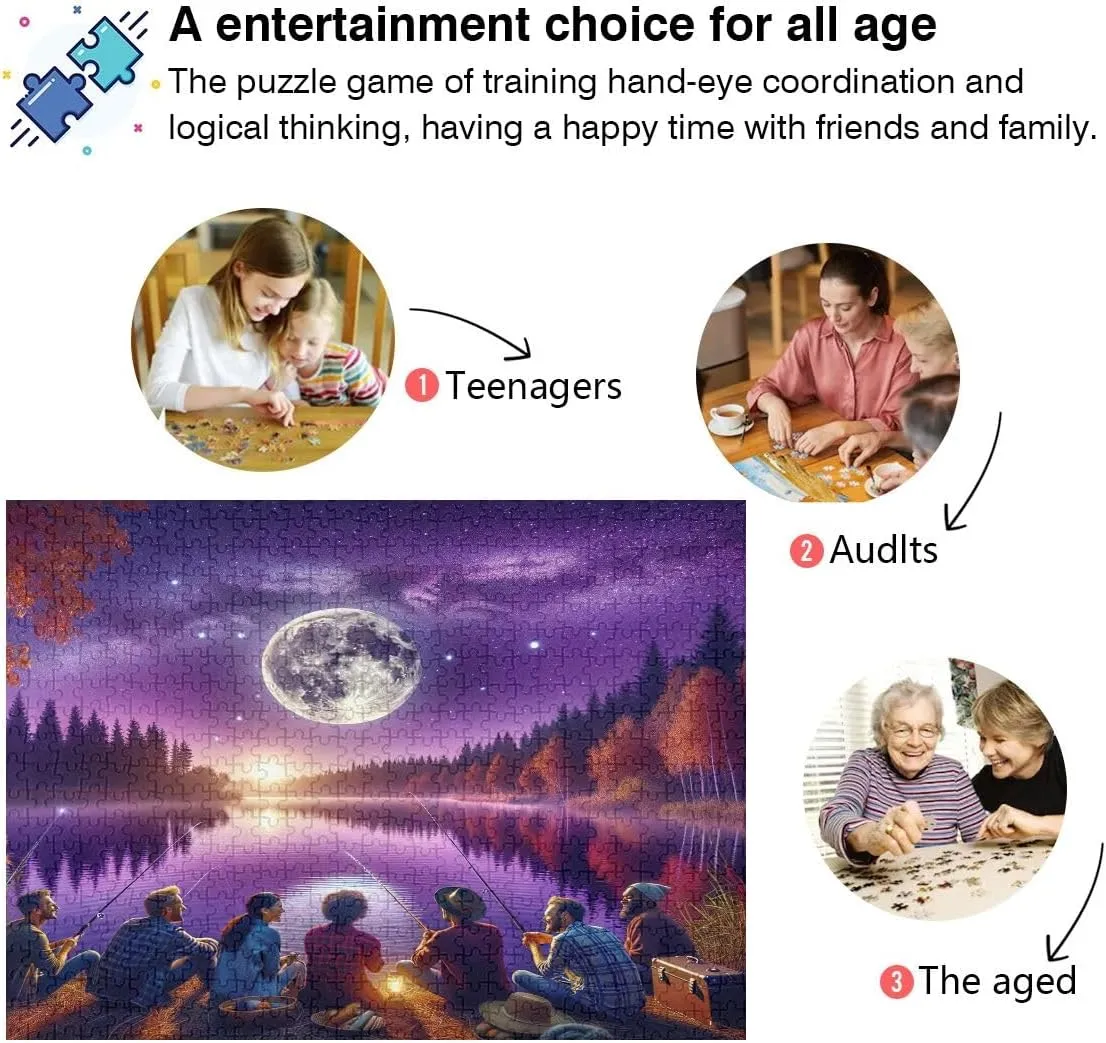 Fall Night Fishing Puzzle 500 Pieces Adult Fun Game for Men Women Family Puzzles, Finished Size 20.5 x 14.9 Inches