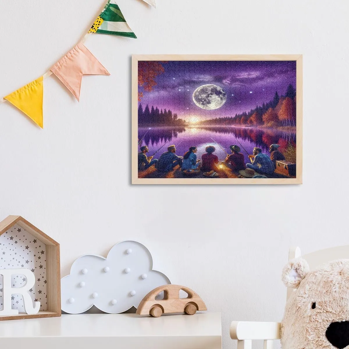 Fall Night Fishing Puzzle 500 Pieces Adult Fun Game for Men Women Family Puzzles, Finished Size 20.5 x 14.9 Inches
