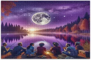 Fall Night Fishing Puzzle 500 Pieces Adult Fun Game for Men Women Family Puzzles, Finished Size 20.5 x 14.9 Inches