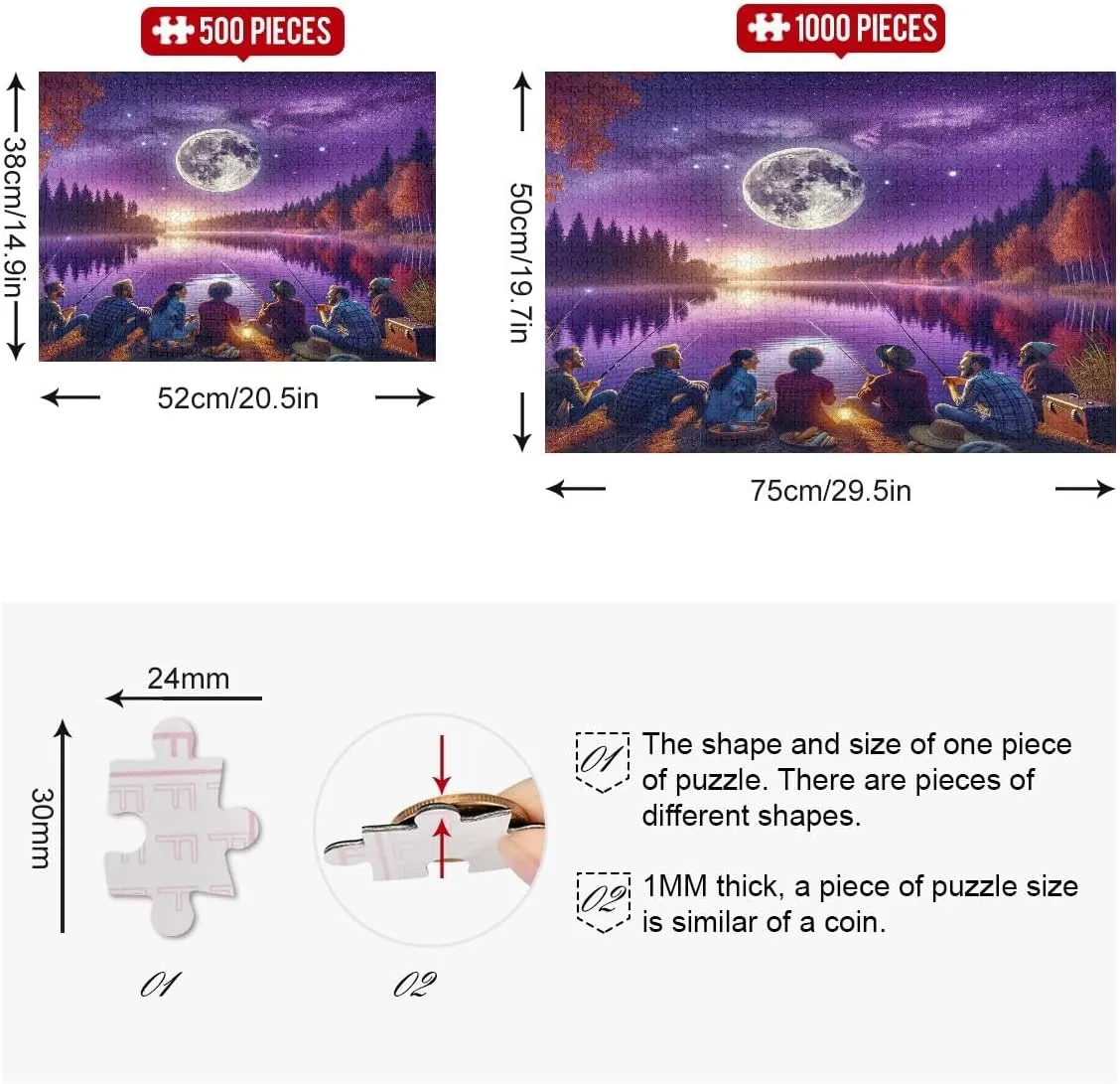 Fall Night Fishing Puzzle 500 Pieces Adult Fun Game for Men Women Family Puzzles, Finished Size 20.5 x 14.9 Inches
