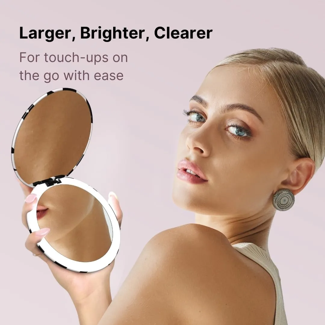 Fancii Taylor Compact Travel Makeup Mirror with Lights, 10x /1x Magnifying, Rechargeable, 3 Light Modes, Dimmable - Small Lighted Handheld Purse Mirror, Double Sided, for Gifts (Mellow Monochrome)