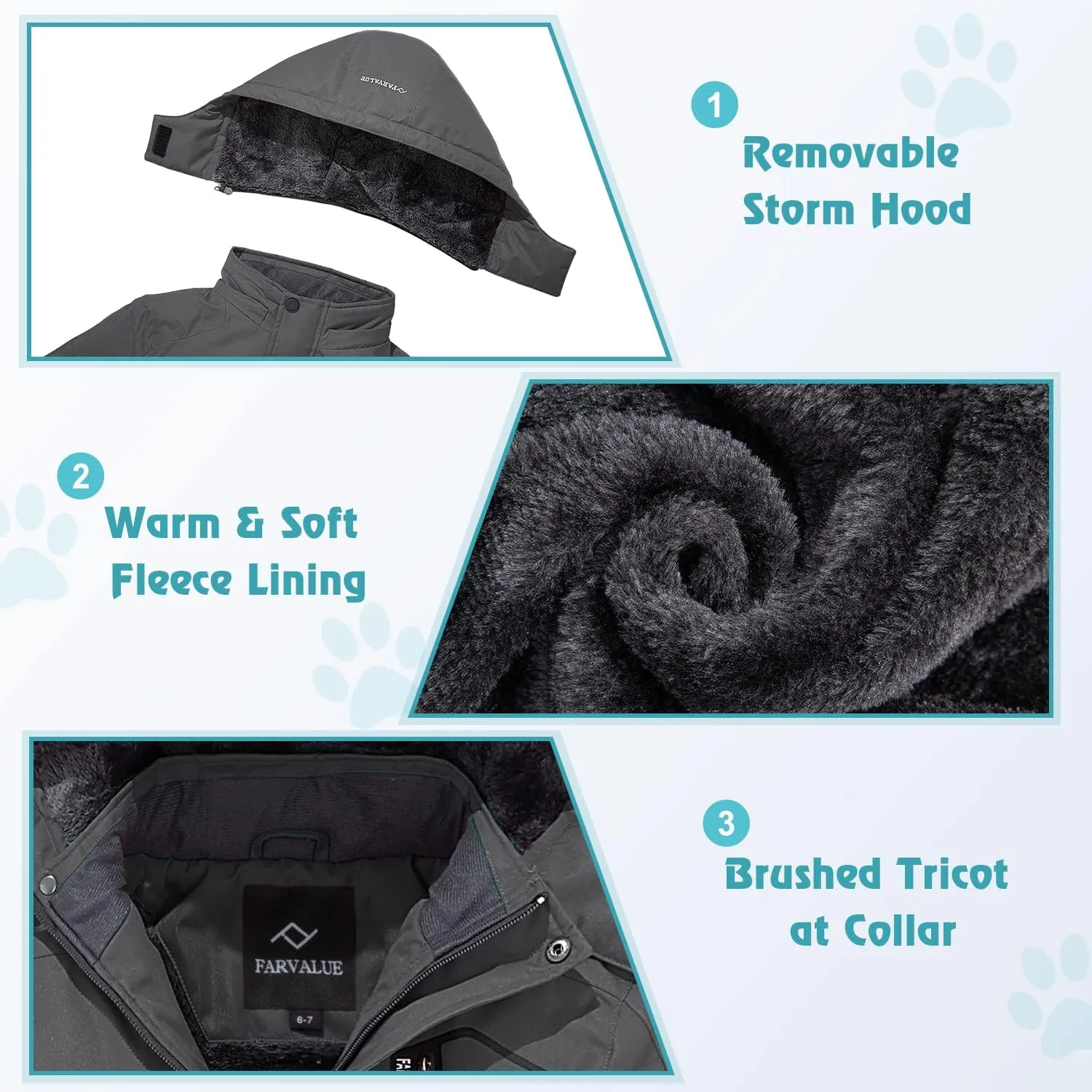 FARVALUE Boys Waterproof Ski Jacket Windproof Winter Coat Warm Snow Coat Outdoor Raincoats Hooded Windbreaker