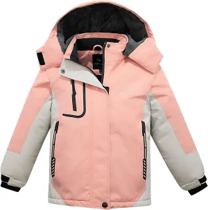 FARVALUE Girls Waterproof Ski Jacket Windproof Winter Coat Warm Fleece Snow Coat Outdoor Raincoats Hooded