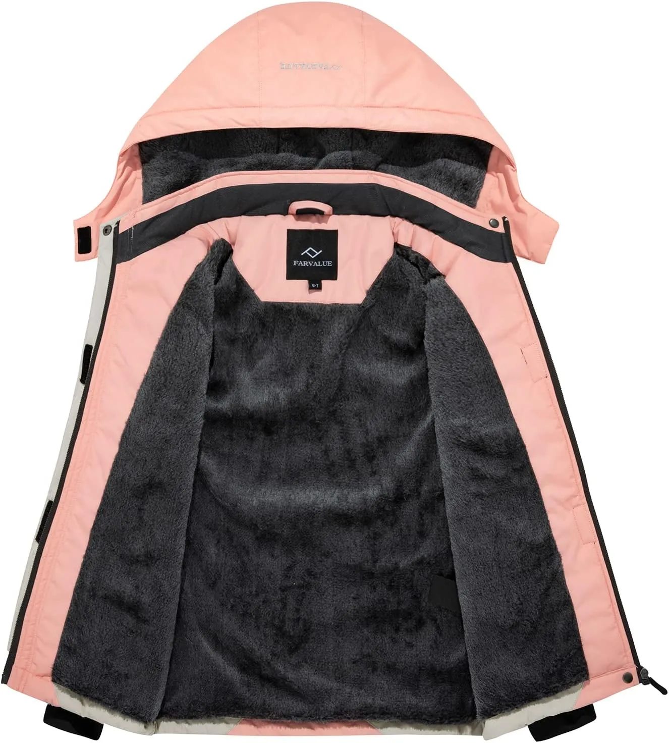 FARVALUE Girls Waterproof Ski Jacket Windproof Winter Coat Warm Fleece Snow Coat Outdoor Raincoats Hooded