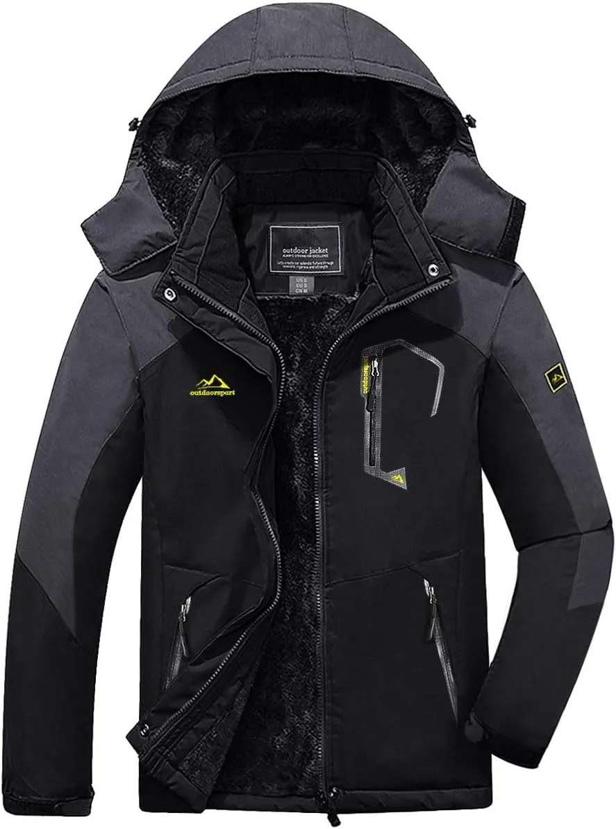 FASKUNOIE Men's Winter Coats Windproof Warm Fleece Ski Snowboarding Jackets Parka with Zipper Pockets
