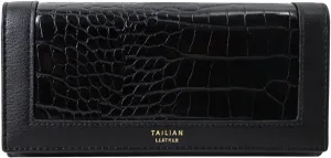 Faux Leather Crocodile Alligator Pattern Wallet with Phone Pocket for Women, Black