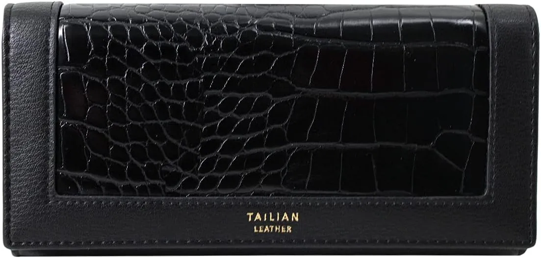 Faux Leather Crocodile Alligator Pattern Wallet with Phone Pocket for Women, Black