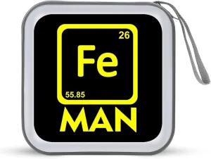 Fe Man-Iron Chemistry Periodic Table CD Holder 40 Capacity DVD Case Disc Protective Storage Organizer Wallet Bag for Car Home Travel