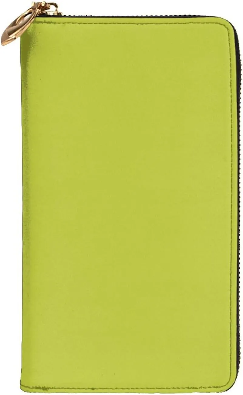 FEMOS Leather Wallet Long Purse Clutch Bag Large Capacity Zip-Around Credit Card Holder Wallet Women Mens/Oliveganlan Yellow Green