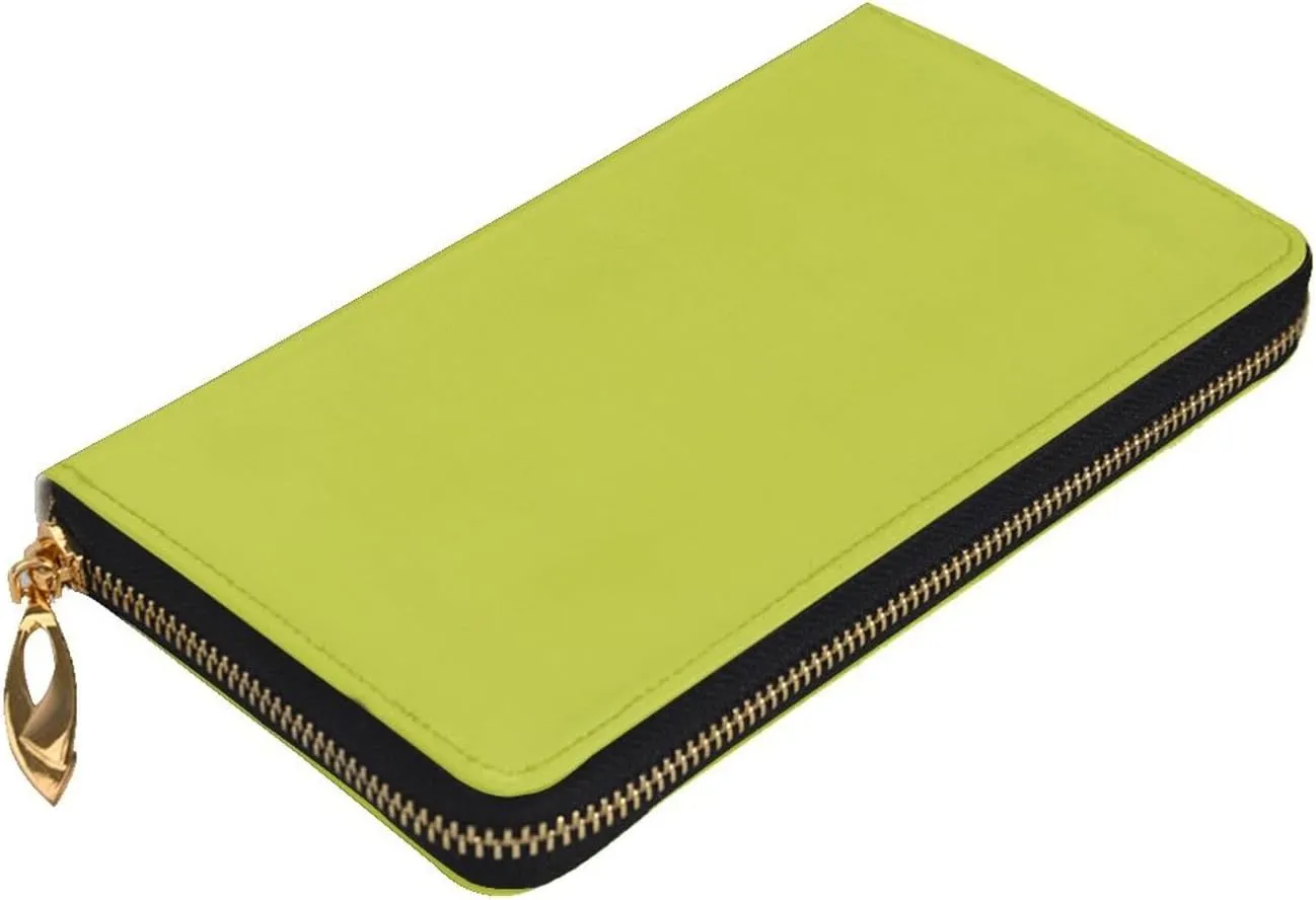FEMOS Leather Wallet Long Purse Clutch Bag Large Capacity Zip-Around Credit Card Holder Wallet Women Mens/Oliveganlan Yellow Green