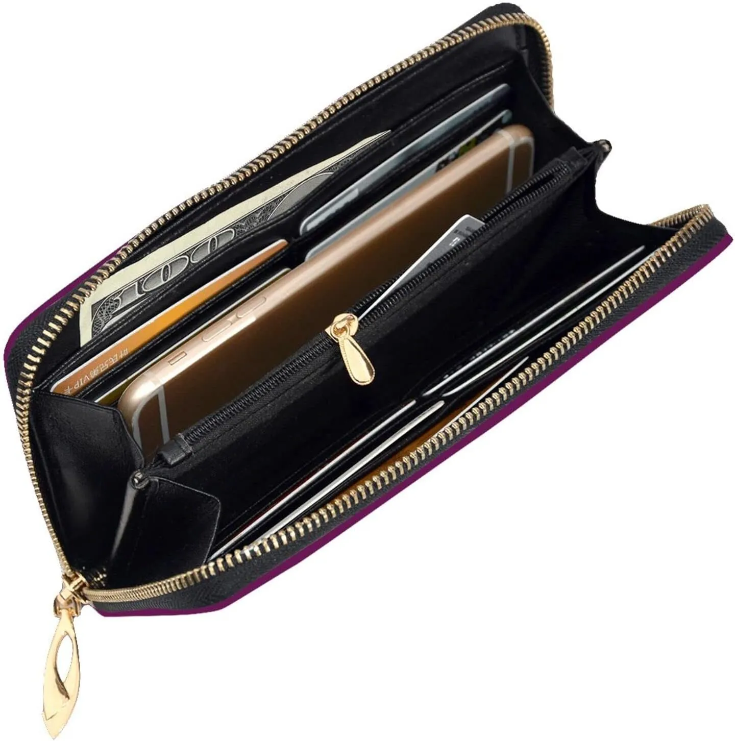 FEMOS Stylish Long Wallet,Leather Zip Wallet Coin Purse Clutch Bag,Large Capacity Credit Card Organizer Bag/Morning Glory Purple/Long Purse For Women And Men