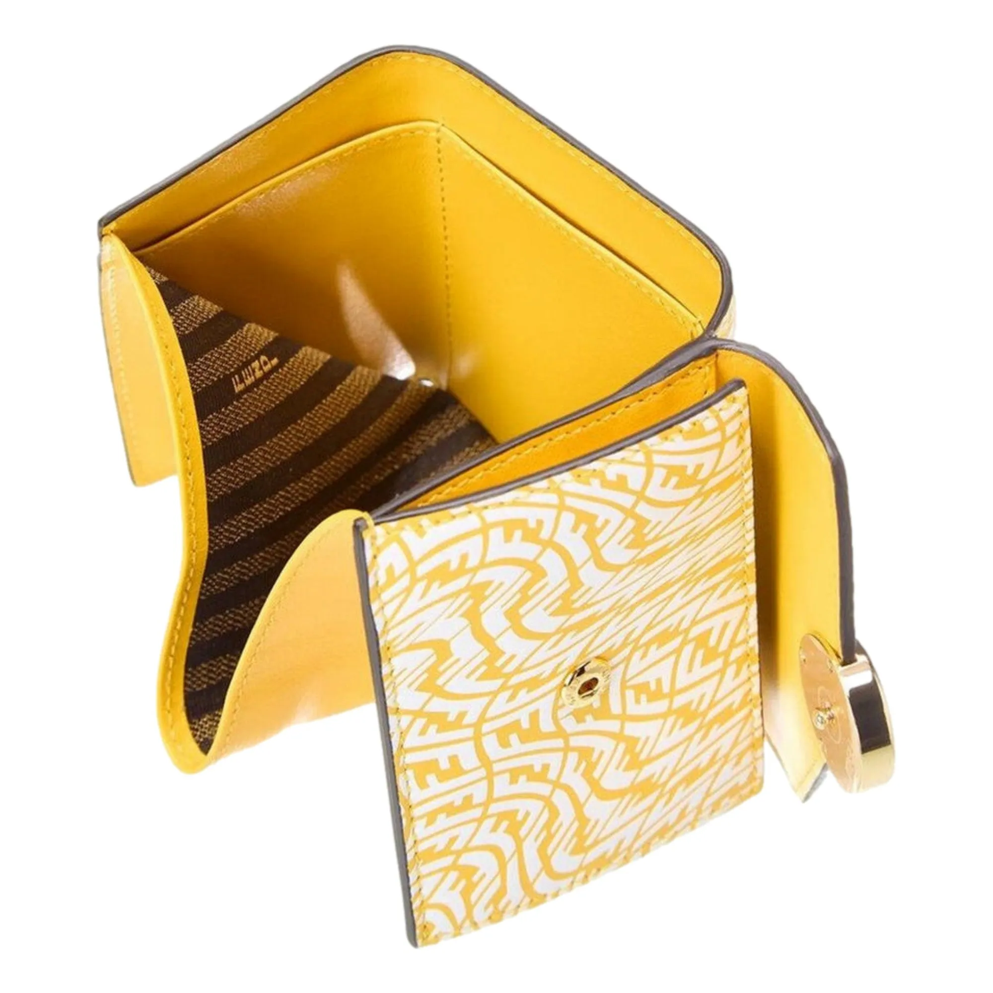 Fendi F is Fendi Yellow Leather Vertigo Print Small Trifold Wallet