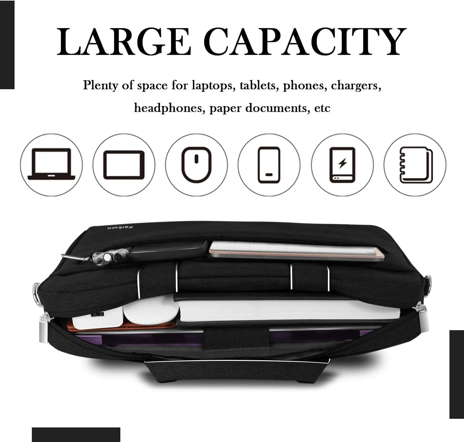 Ferkurn Laptop Bag Case for Women Men Computer Bag Compatible with HP Envy Omen/LG Gram/MSI/Dell XPS/Lenovo Thinkpad/ASUS/Acer, Shoulder Strap Carrying Messenger Briefcase, Black, 15 15.6 Inch