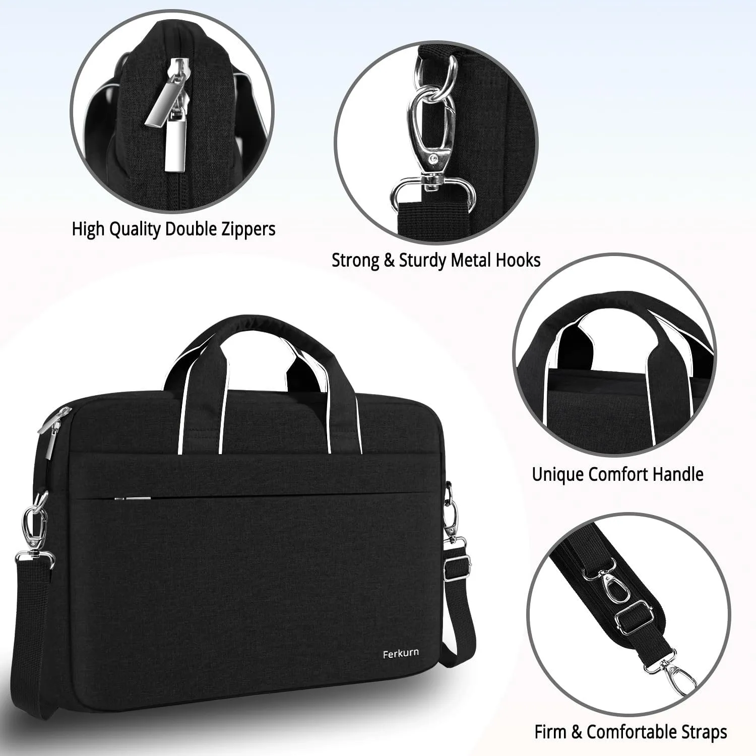 Ferkurn Laptop Bag Case for Women Men Computer Bag Compatible with HP Envy Omen/LG Gram/MSI/Dell XPS/Lenovo Thinkpad/ASUS/Acer, Shoulder Strap Carrying Messenger Briefcase, Black, 15 15.6 Inch