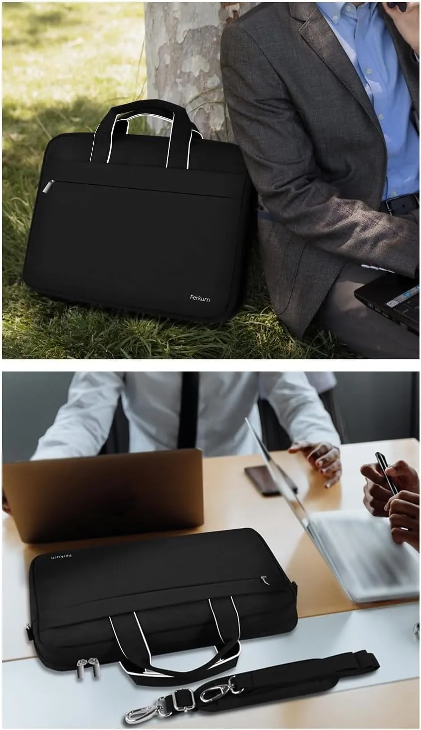 Ferkurn Laptop Bag Case for Women Men Computer Bag Compatible with HP Envy Omen/LG Gram/MSI/Dell XPS/Lenovo Thinkpad/ASUS/Acer, Shoulder Strap Carrying Messenger Briefcase, Black, 15 15.6 Inch