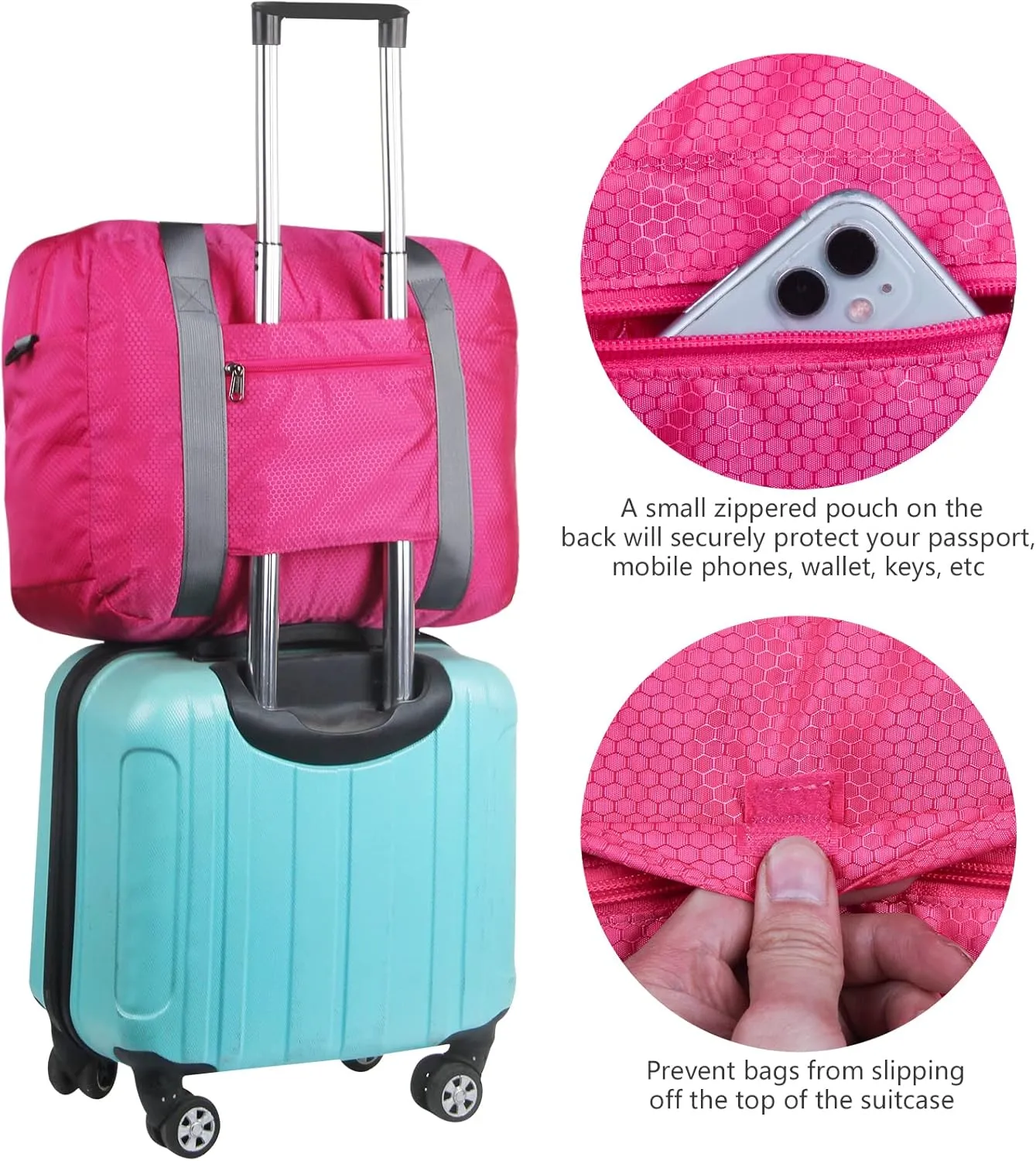 F.FETIVIN Personal item travel bag 18x14x8 for Spirit Airlines Lightweight carry on duffle bag waterproof for Gym,Sports,Vacation(Hot Pink)