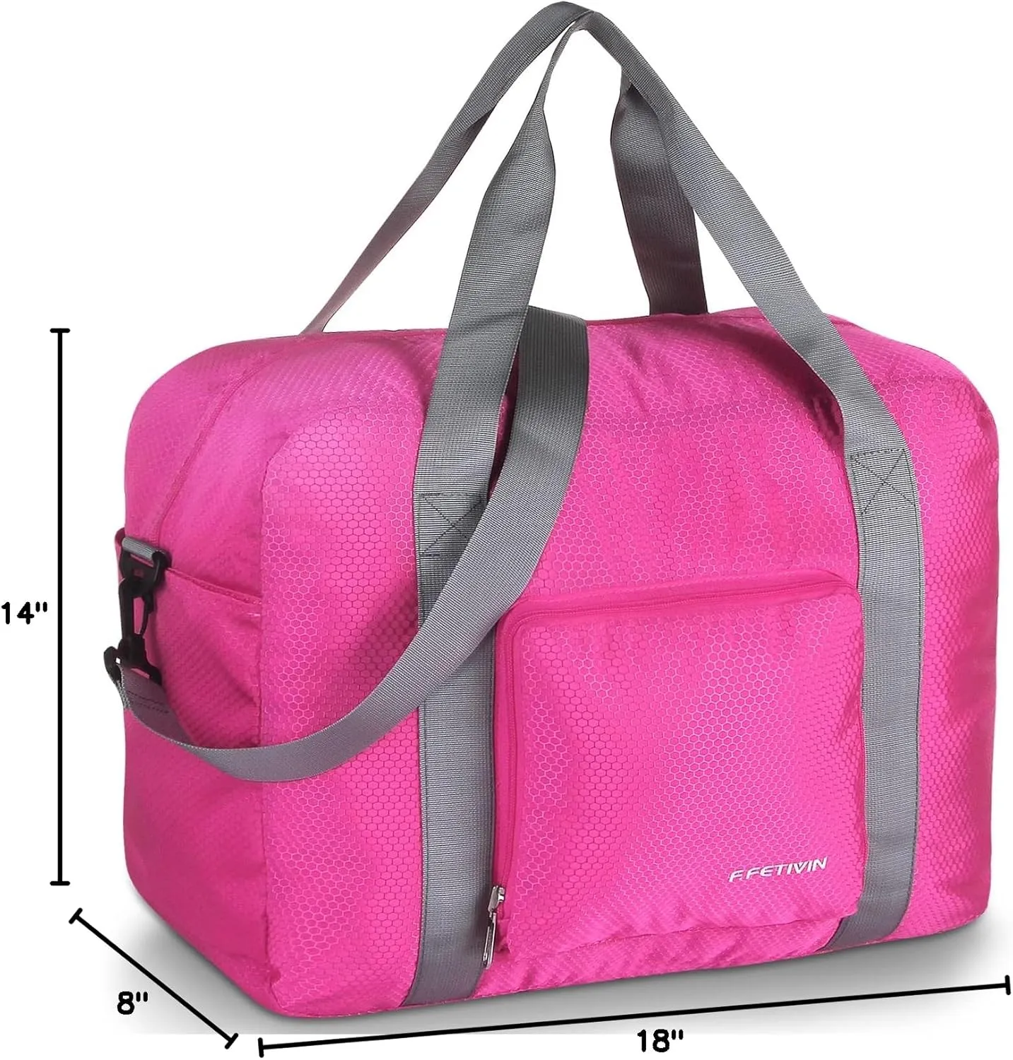 F.FETIVIN Personal item travel bag 18x14x8 for Spirit Airlines Lightweight carry on duffle bag waterproof for Gym,Sports,Vacation(Hot Pink)
