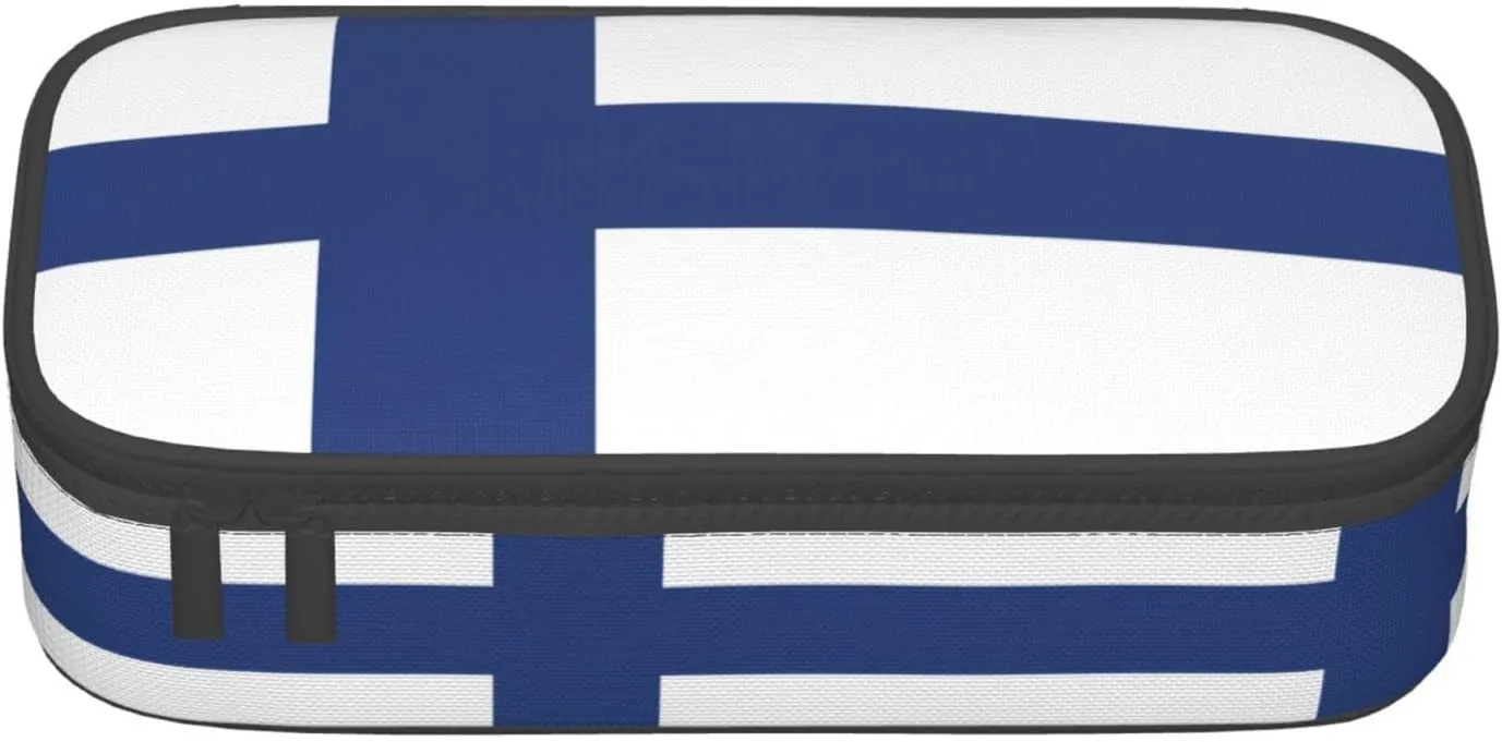 Finnish Flag Print Stylish Pencil Pouch Large Capacity,Perfect For Girls And Women,Multi-Use Pen Bag