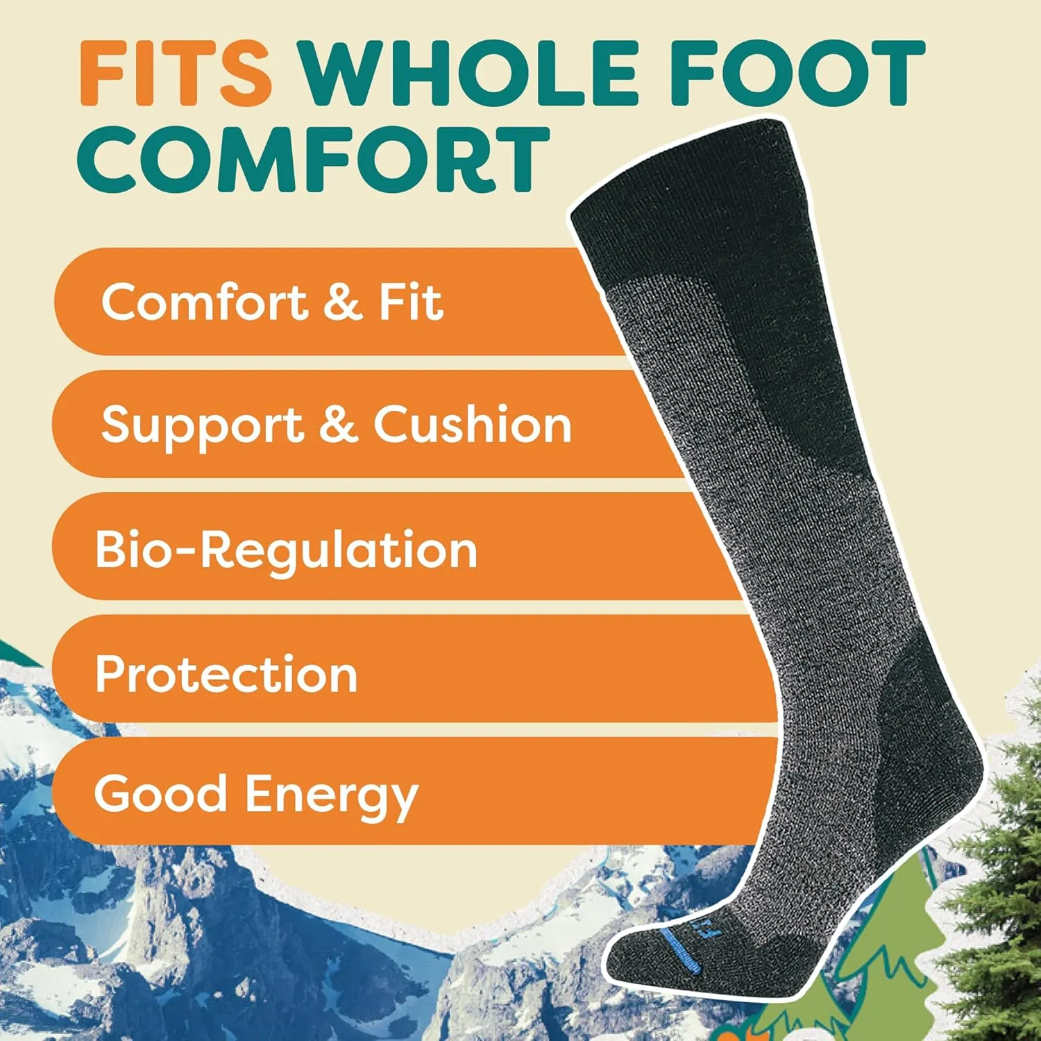 FITS Light Ski Socks For Men and Women, Ultra-fine Merino Wool, Over-the-Calf, Lightweight, Whole Foot Comfort