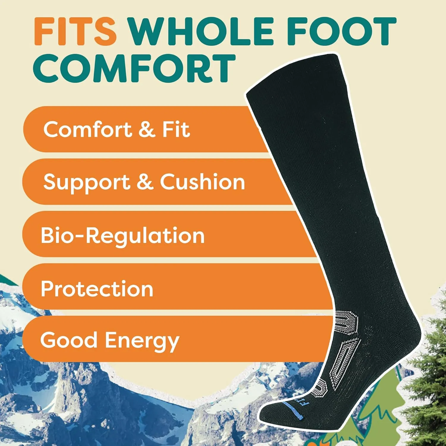 FITS Pro Cushion Merino Wool Ski Socks For Men and Women, Over-the-Calf, Breathable, Odor Resistant, Whole Foot Comfort