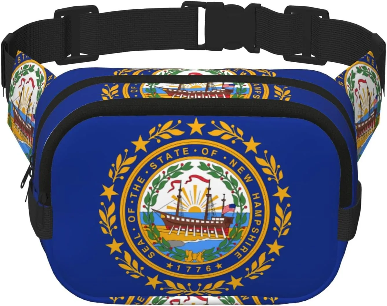 Flag of New Hampshire Printed sports waist bag, large capacity storage messenger bag, unisex travel sports essential