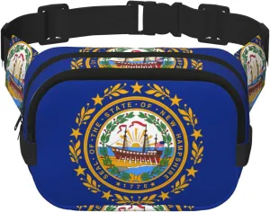 Flag of New Hampshire Printed sports waist bag, large capacity storage messenger bag, unisex travel sports essential