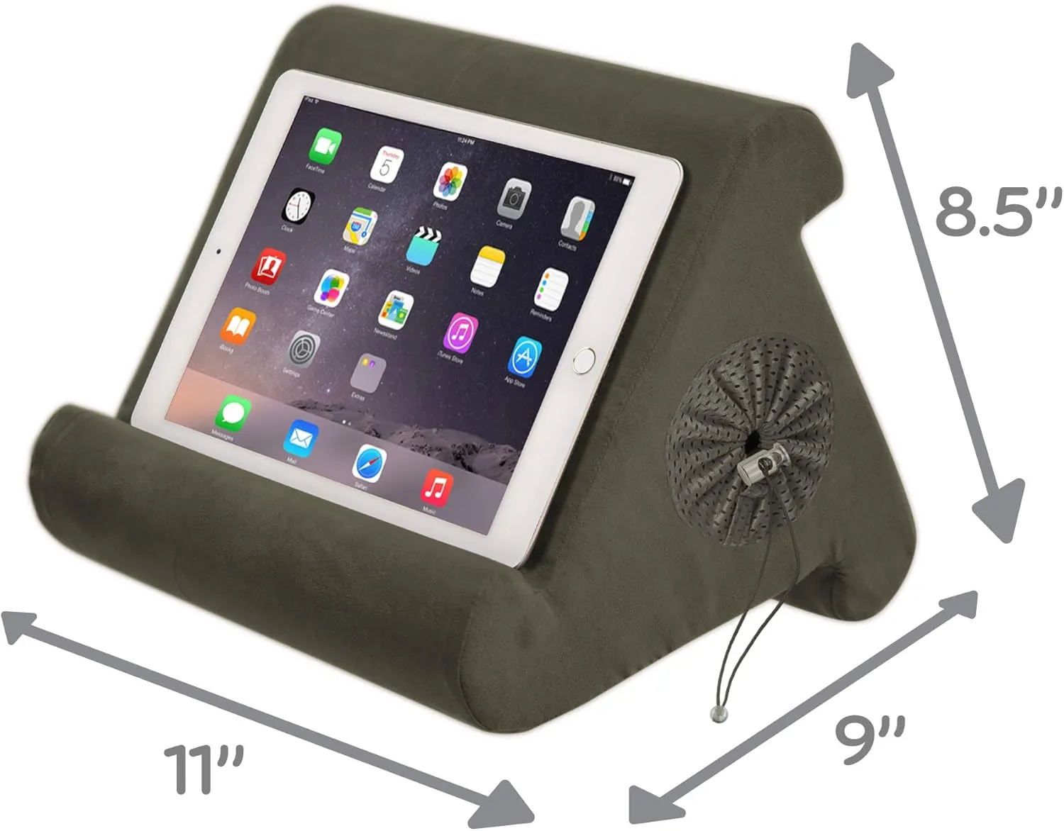 Flippy Tablet Stand with Cubby Storage and Multi-Angle Viewing for Home, Work & Travel. Our Tablet Holder Has Storage for Your All Your Personal Items. (Olive Loves Brown)
