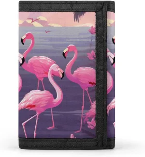 Flock of Tropical Flamingos Wallet Compact Trifold Wallet with Keychain Lightweight & Durable Purse for Outdoor