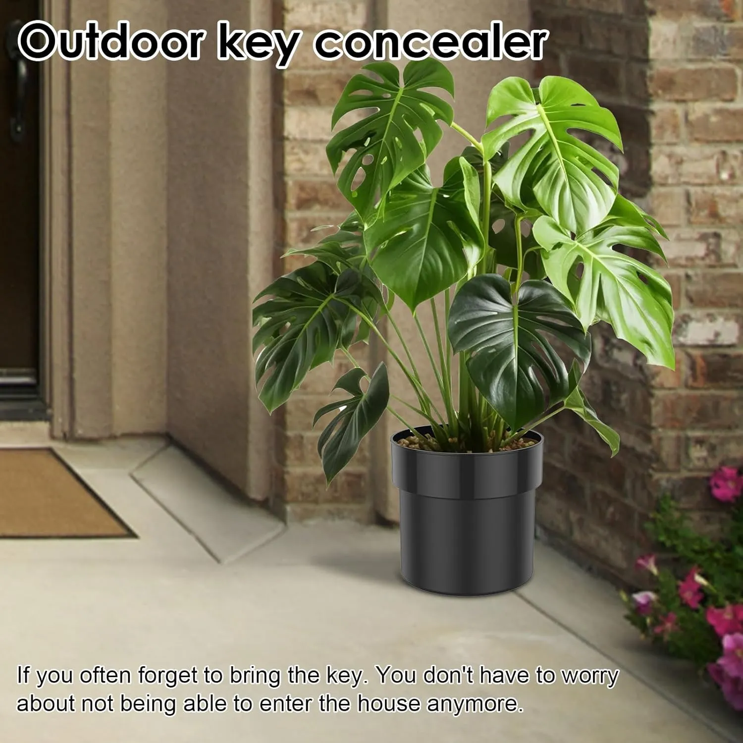 Flower Pot Diversion Safe with Key Lock, Secret Compartment Flower Pot with Fireproof Money Bag and Lock Secret Hidden Safe Metal Secret Flower Pot for Hiding Cash Keys Rings(Black)