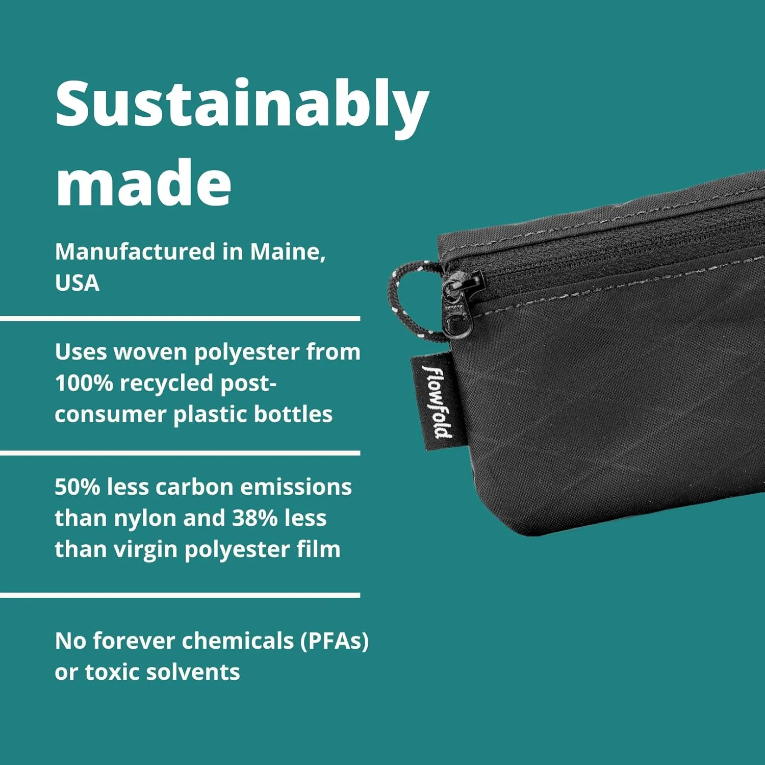 Flowfold Recycled Fabric Mini Zipper Pouch Wallet & Card Pouch for Keys, ID, Coins & AirPods Case - Water Repellent - Made in USA (Black, Recycled Material)