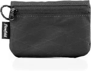 Flowfold Recycled Fabric Mini Zipper Pouch Wallet & Card Pouch for Keys, ID, Coins & AirPods Case - Water Repellent - Made in USA (Black, Recycled Material)
