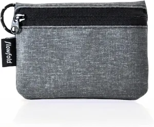 Flowfold Recycled Fabric Mini Zipper Pouch Water Repellent Small Wallet & Card Case for Keys, ID, Coins & AirPods Made in USA (Heather Grey, Recycled Material)