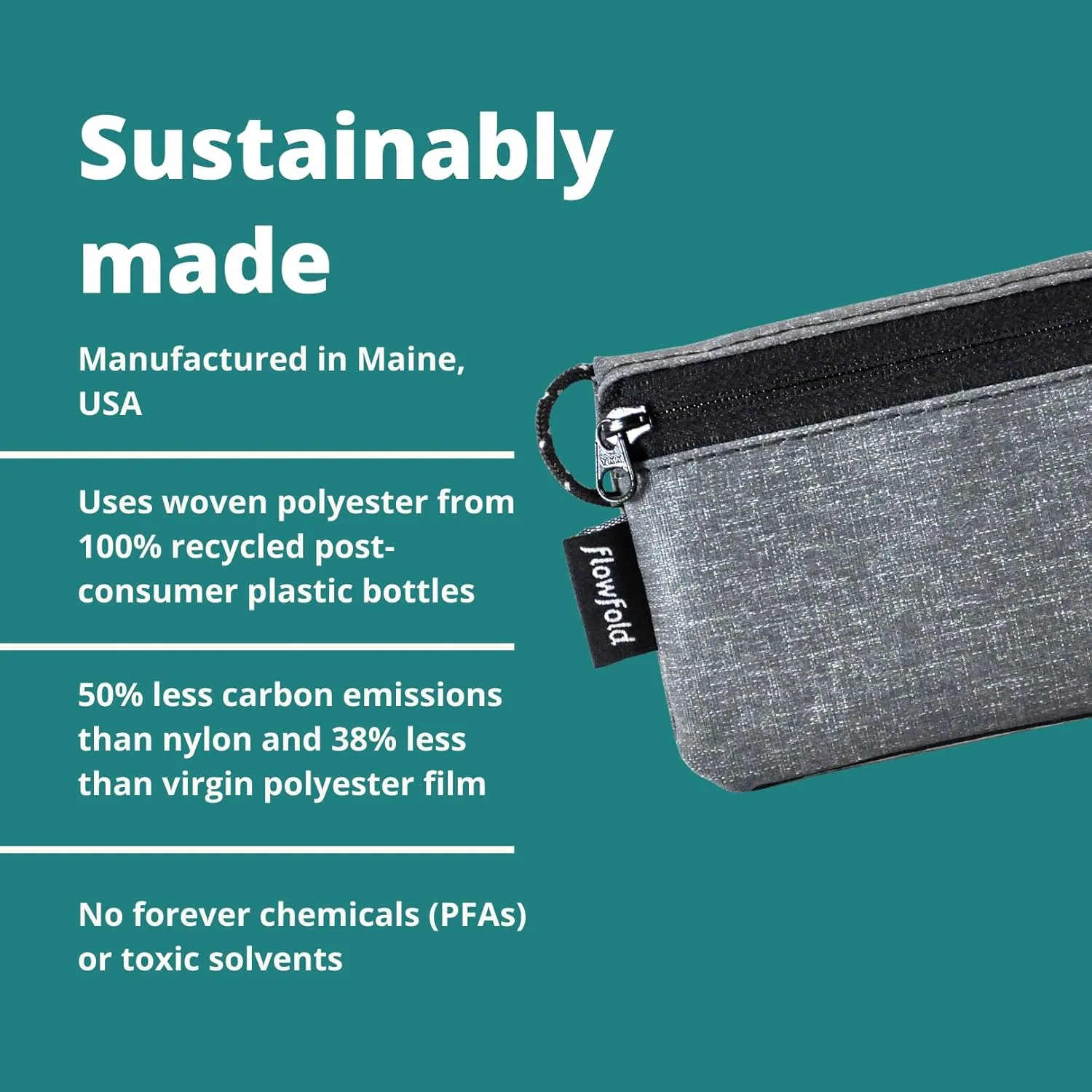 Flowfold Recycled Fabric Mini Zipper Pouch Water Repellent Small Wallet & Card Case for Keys, ID, Coins & AirPods Made in USA (Heather Grey, Recycled Material)