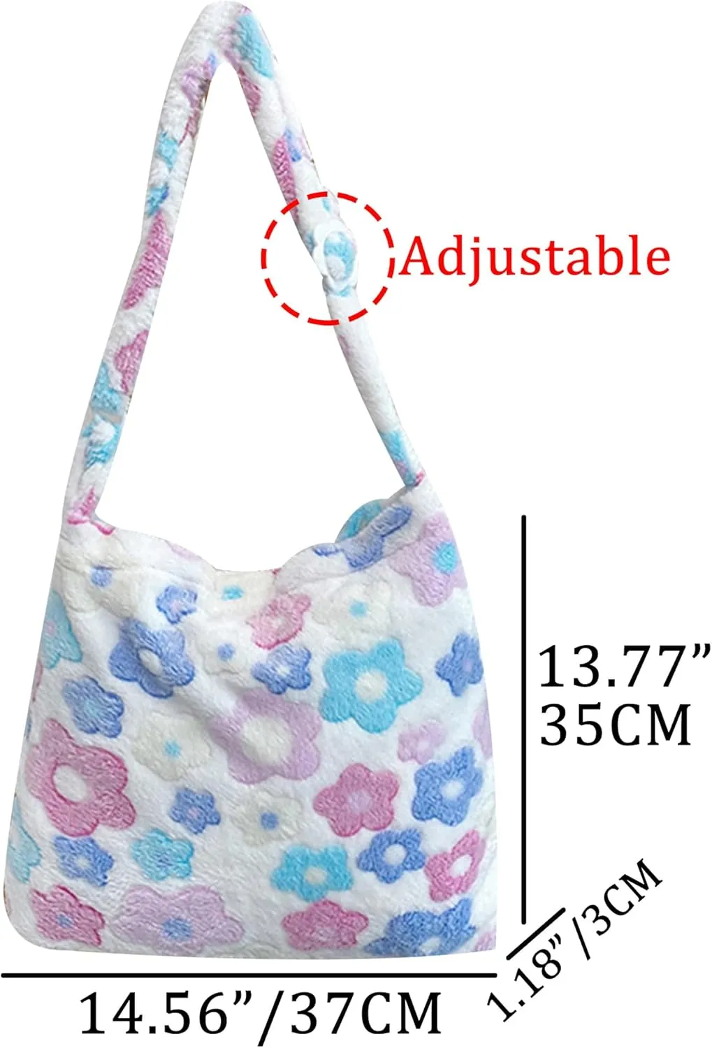 Fluffy Tote Bag Cute Plush Underarm Bag Y2K Furry Flower Heart Fuzzy Shoulder Bag for Women Autumn Winter