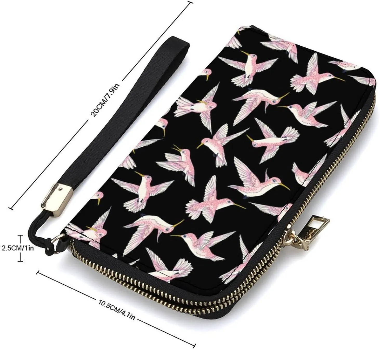 Flying Little Birds Women's Leather Long Large Capacity Wallet Clutch Wallet with Hand Strap