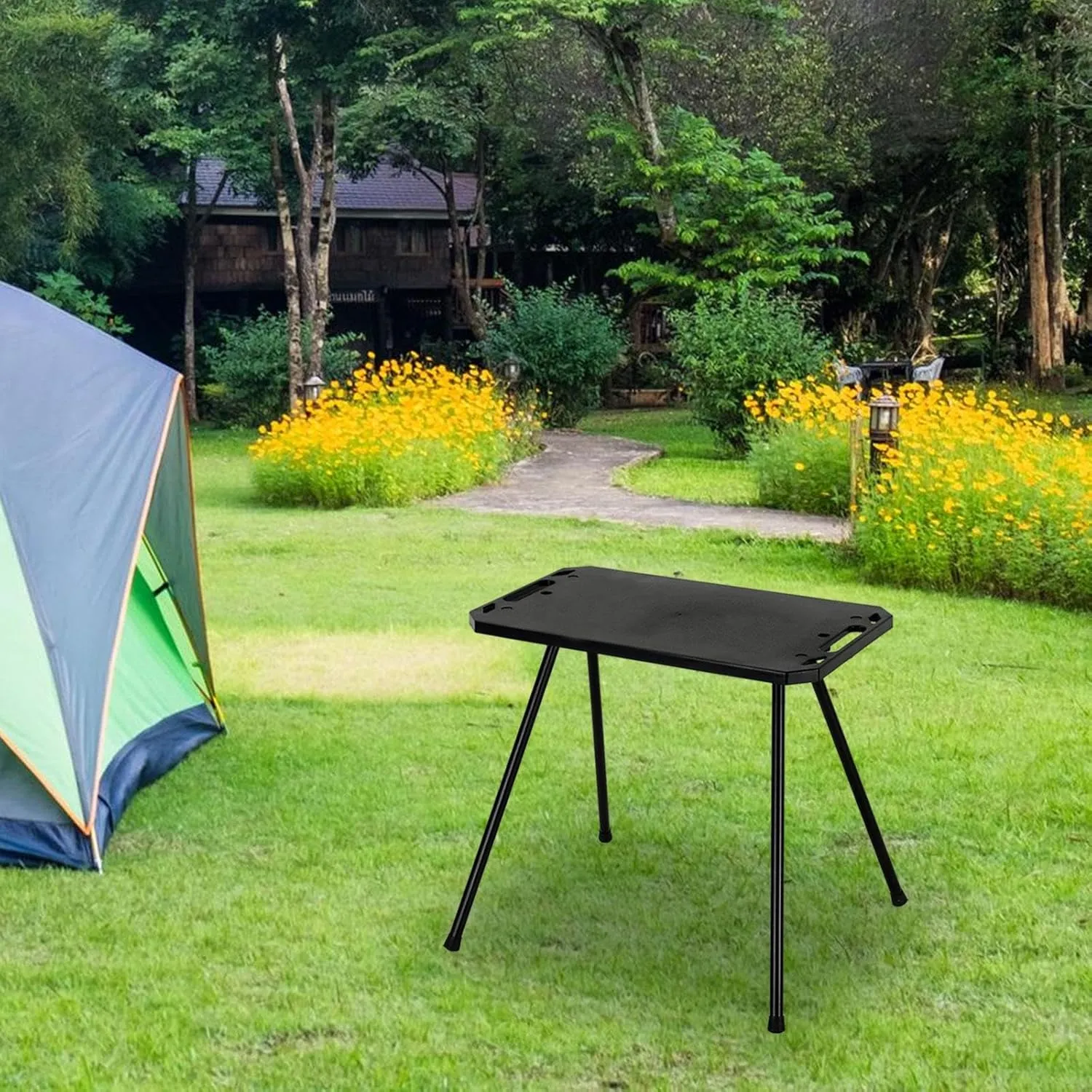 Foldable Camping Table Picnic Cooking Desk Versatile Practical with Carry Bag Camp Table for BBQ Patio Beach Mountaineering, Without Light Holder