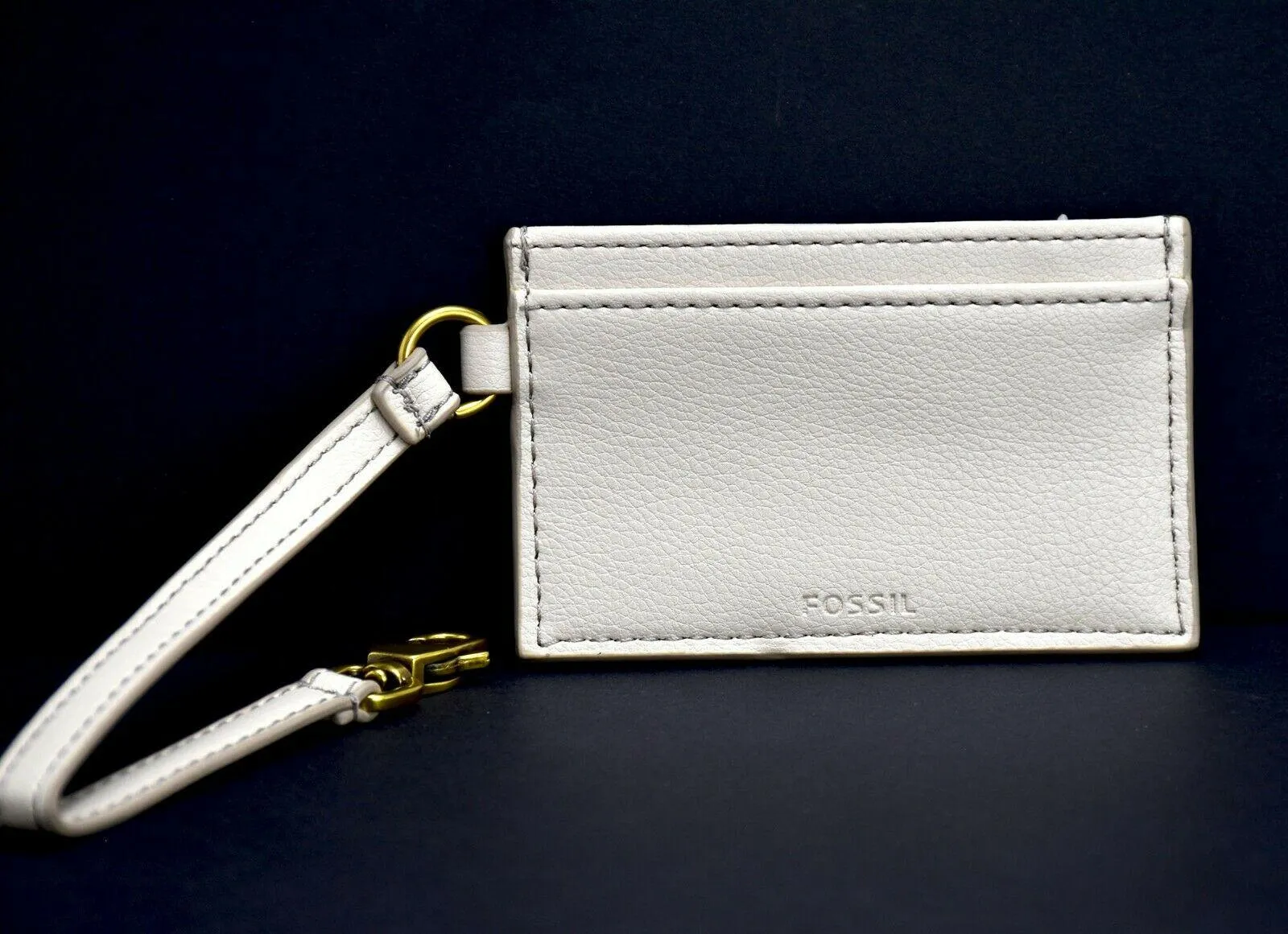 Fossil Womens Leather Card Case Wristlet Wallet Winter White