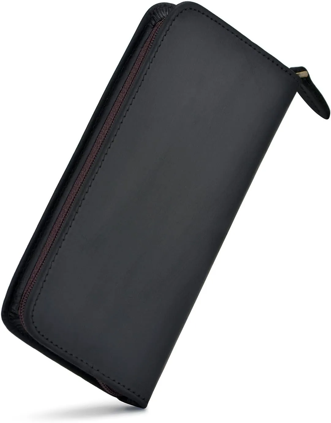 Fountain Pen Case 3 Divided Slots Crazy Horse Leather Pen Holder, Handmade Display Zippered Pouch for Rollerball Pen-Black
