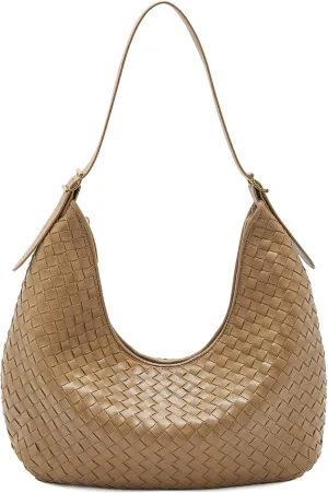 FOXLOVER Vegan Faux Leather Weave Bucket Handbag for Women Fashion Ladies Simplicity Crossbody Handbag Shoulder Purse