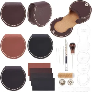 FREEBLOSS 4 Set DIY Leather Purse Kit Coin Purse Kit Coin Storage Bag Portable Mini Pouch Leather Change Wallet Sewing Craft Kit with English Instruction for Adults 8.5x8x4cm