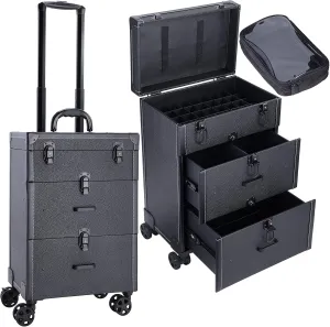 Frenessa Rolling Nail Case - Wheeled Vegan Leather Manicure Storage Organizer for Nail Technicians, Cosmetologists, and Stylists