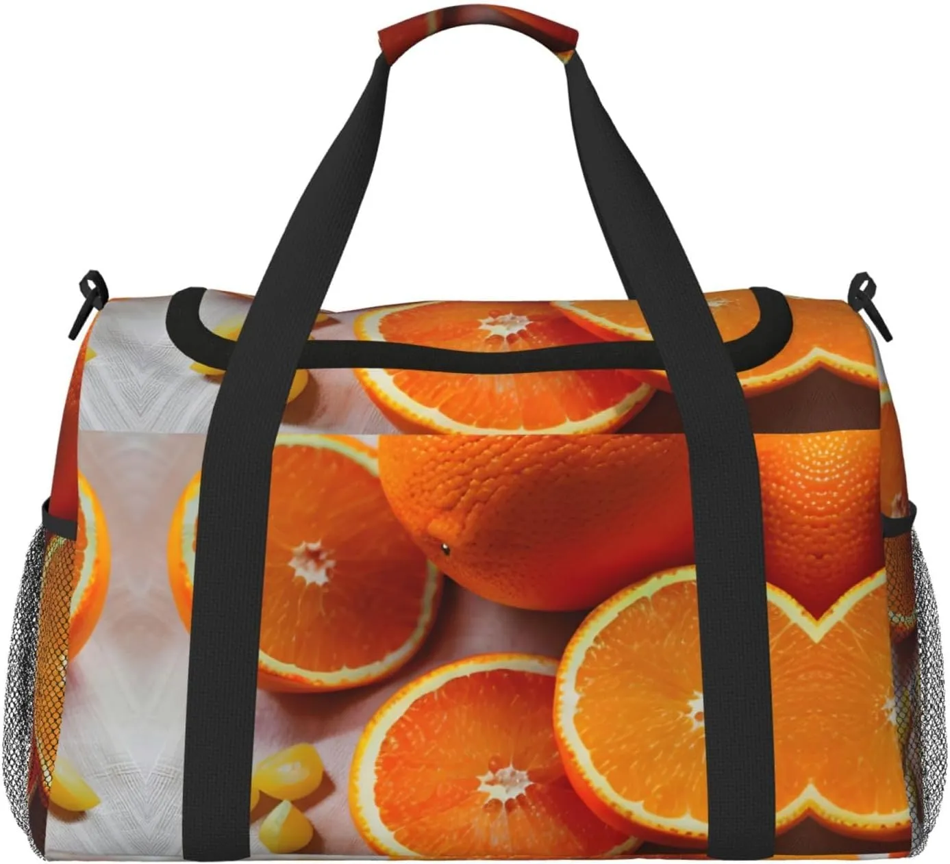 Fresh Orange Fruit Travel Tote Bag â€“ Large Reusable Shopping Bag, Vacation Tote, Sports Duffel Bag with Adjustable Crossbody Strap