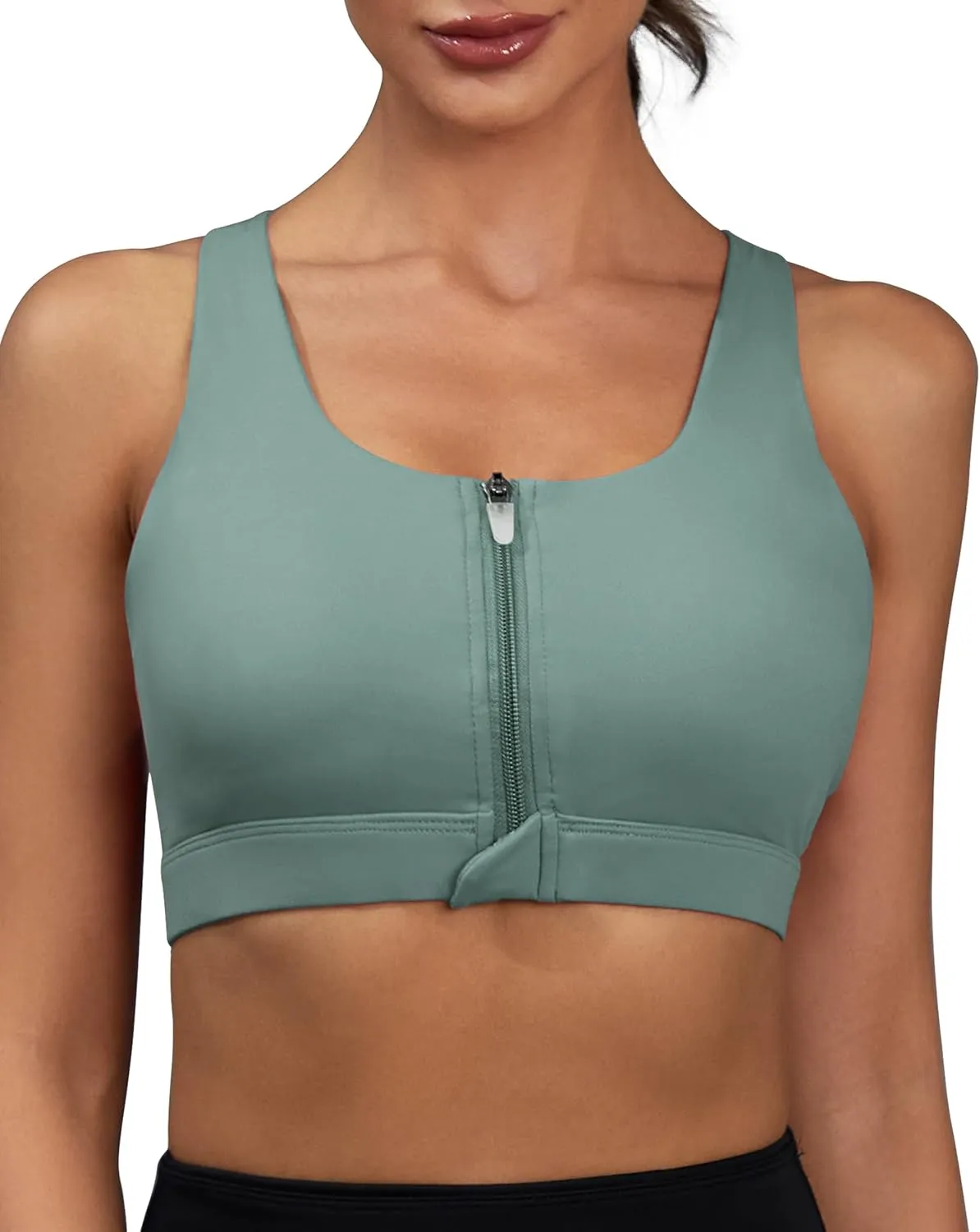 Front Zipper Sports Bras for Women High Impact Workout Bra Tops Padded Criss-Cross Back Yoga Training Running Bras