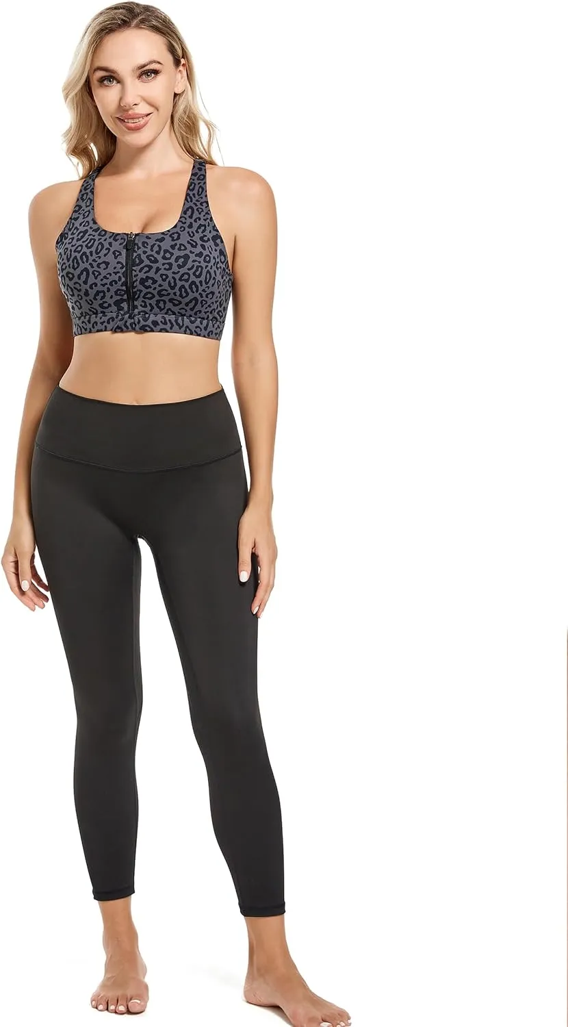 Front Zipper Sports Bras for Women High Impact Workout Bra Tops Padded Criss-Cross Back Yoga Training Running Bras