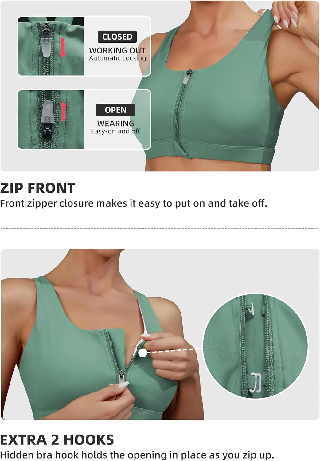 Front Zipper Sports Bras for Women High Impact Workout Bra Tops Padded Criss-Cross Back Yoga Training Running Bras