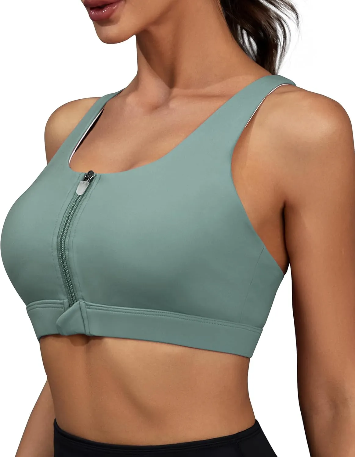 Front Zipper Sports Bras for Women High Impact Workout Bra Tops Padded Criss-Cross Back Yoga Training Running Bras